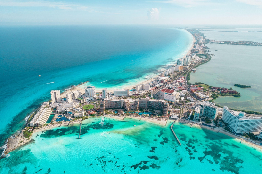 aerial view of the resort area of cancun mexico